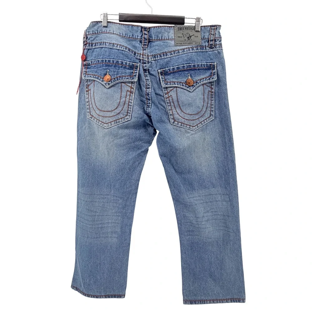 True Religion Ricky Super T Jeans Mens 40 Blue Good Altered Hem Straight Leg